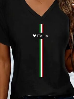 Black V-Neck 'Italia' Graphic Short sleeve T shirt Size 2X